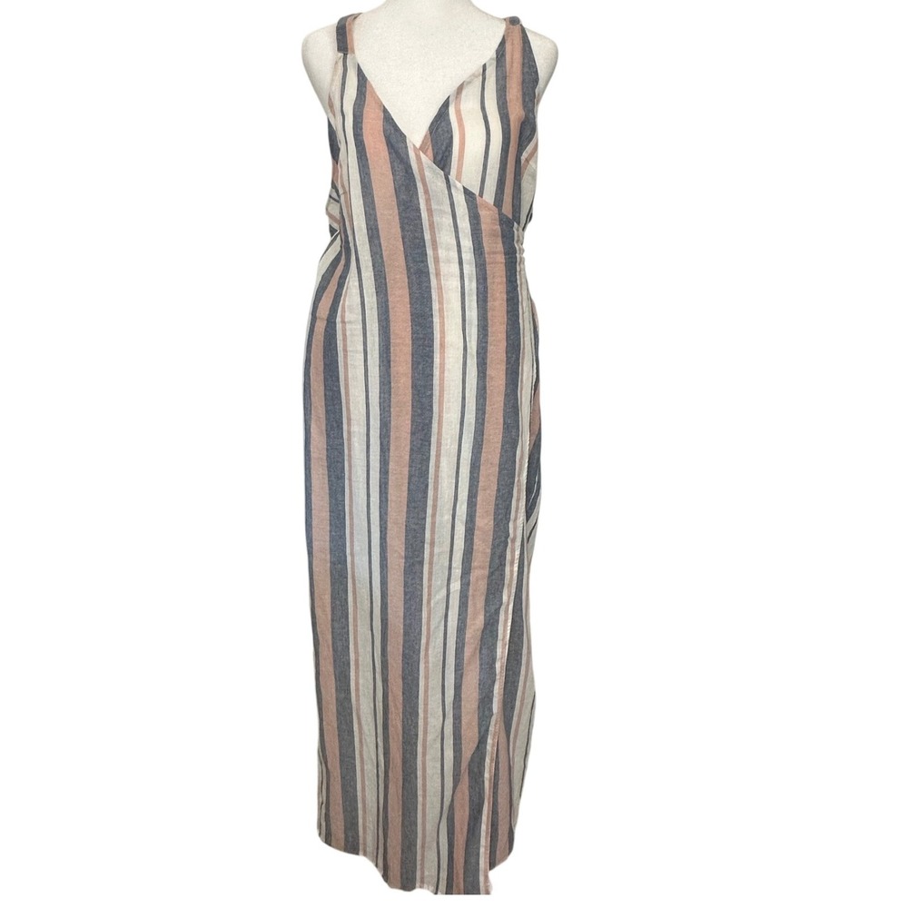 ASOS Maxi Wrap Dress Gauzy Cotton Adjustable Boho Coastal 16 Multicolor Striped